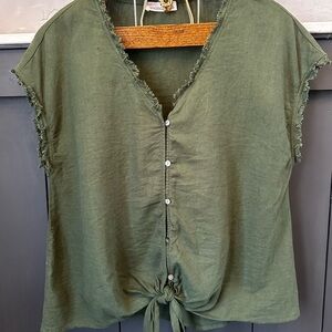 89th & Madison‎ Top Button Up Tie Front Tank Blouse Linen Blend Size M